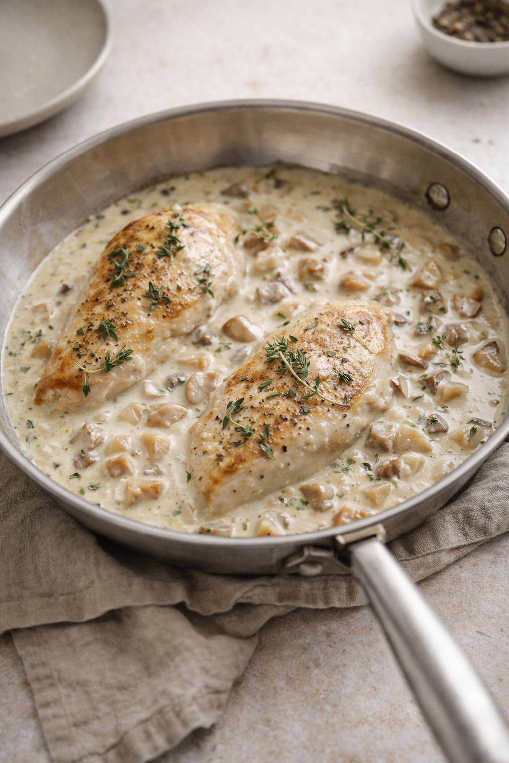 Creamy Chestnut & Herb Chicken Skillet